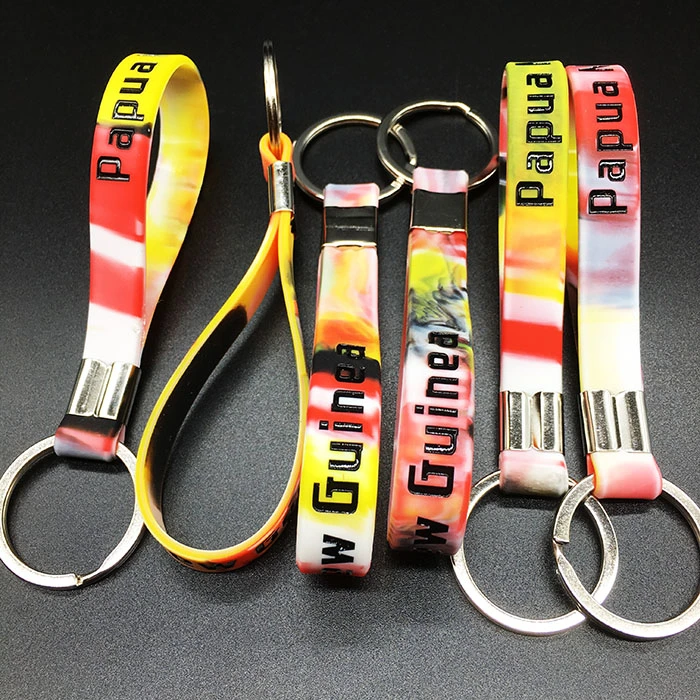 Hot Sale Cheap Custom Logo Silicone Wristband & Bracelet Key Ring for Company Activity Gift PVC Rubber Silicone Keychain