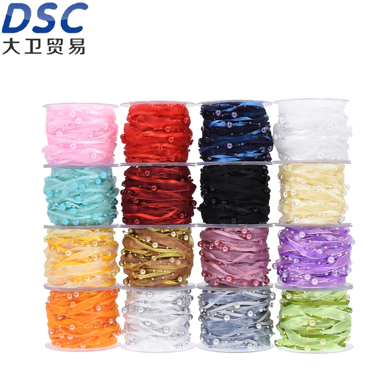 Chiffon Wrap Roll Plastic Pearls Beaded Ribbon Birthday Party Bouquets Wedding Clothes