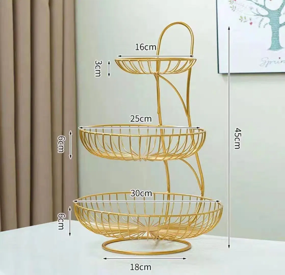 Golden multicapa Three-Layer multifunción Cesta de la placa de soporte de almacenamiento de frutas