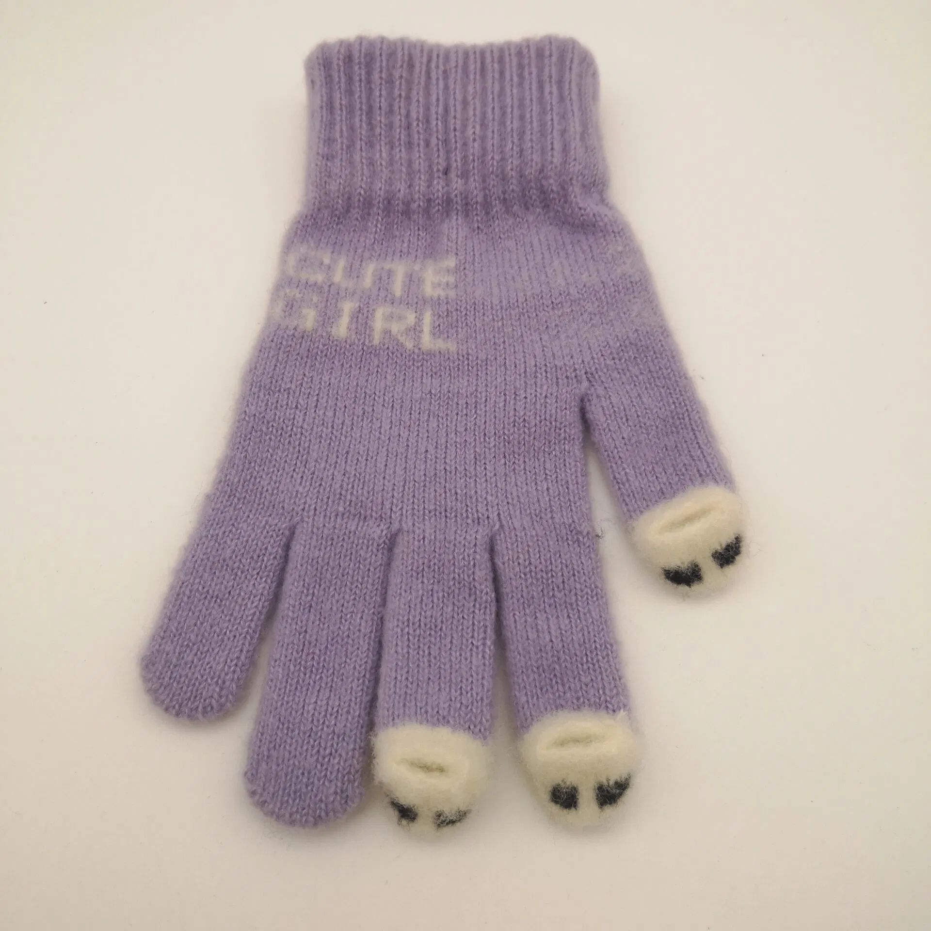 Women's Winter Warm Purple Fashion Cute Jacquard Three Finger Gloves