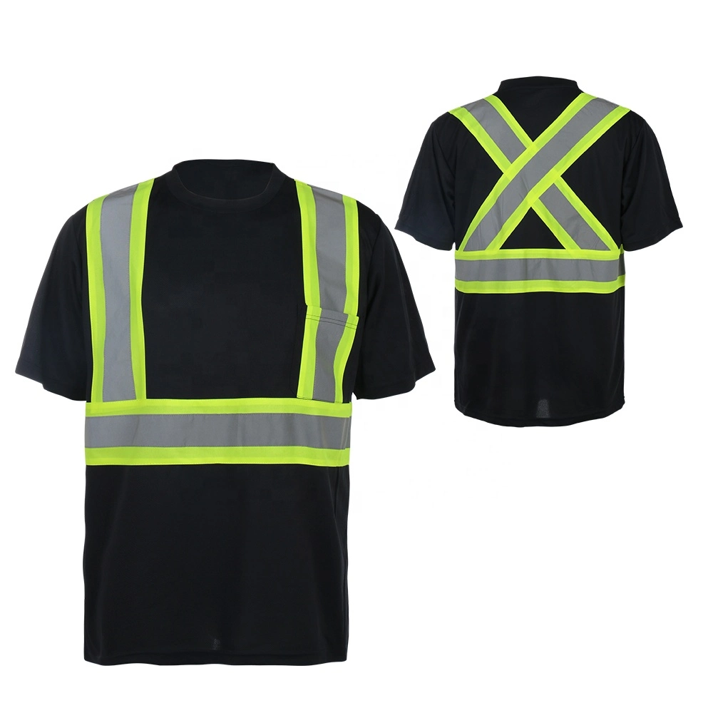 Factory Canada Short Sleeve Hi Vis Workwear Shirt Man Reflective T Shirts Black Safety Shirts