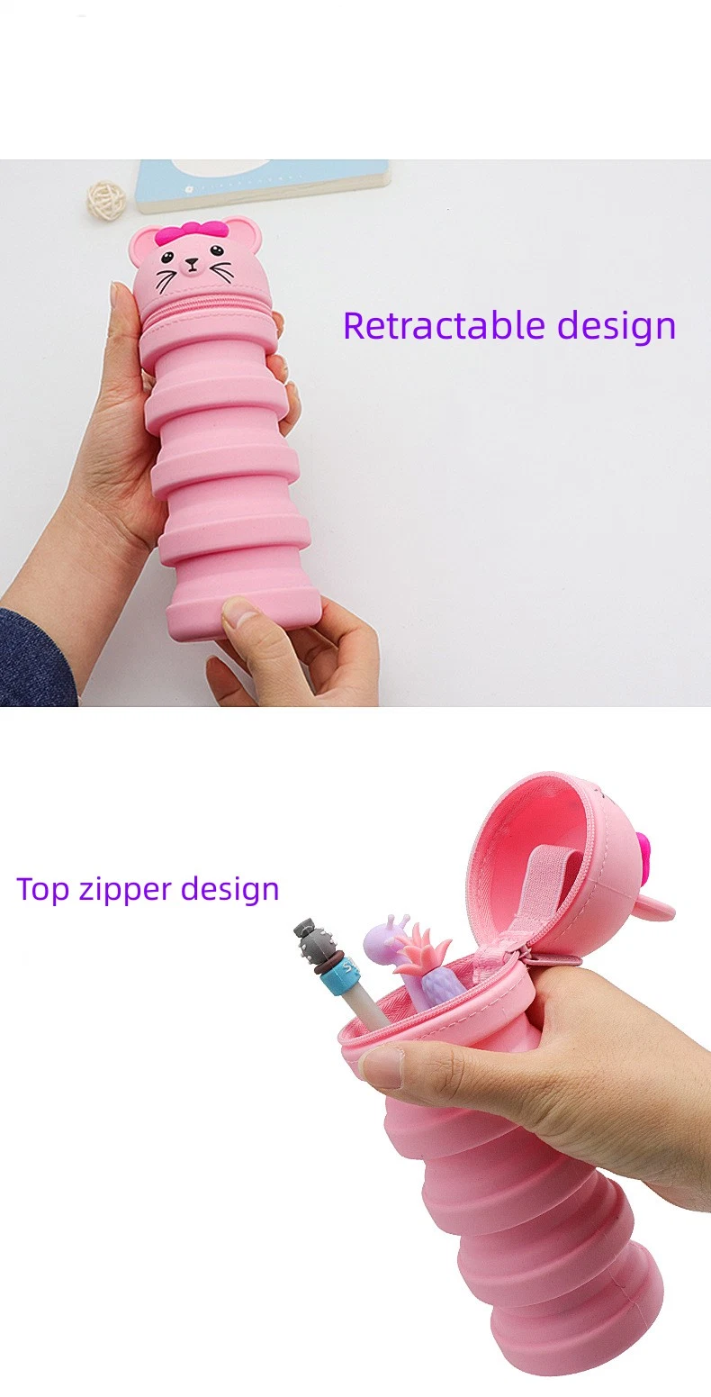 Silicone Retractable Pencil Case Cute Cases Expandable Stand Alone Stationery Box