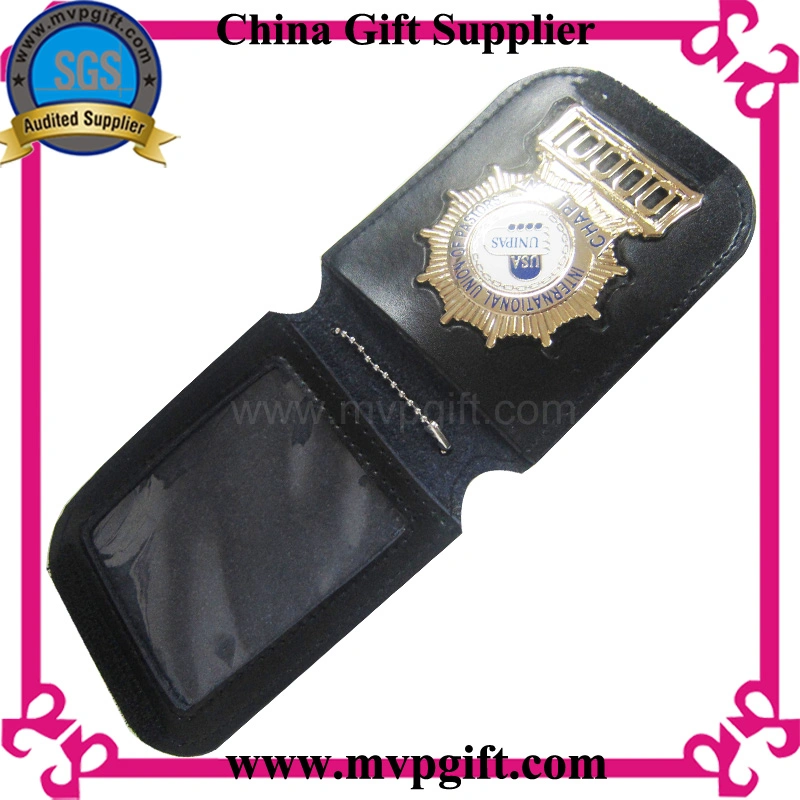 China Custom Metal Art Crafts Promotional Gift Military Officer Captain Uniform Lapel Pins Us Nypd Chicago Lapd Holder Leather Wallet Security Police Badge