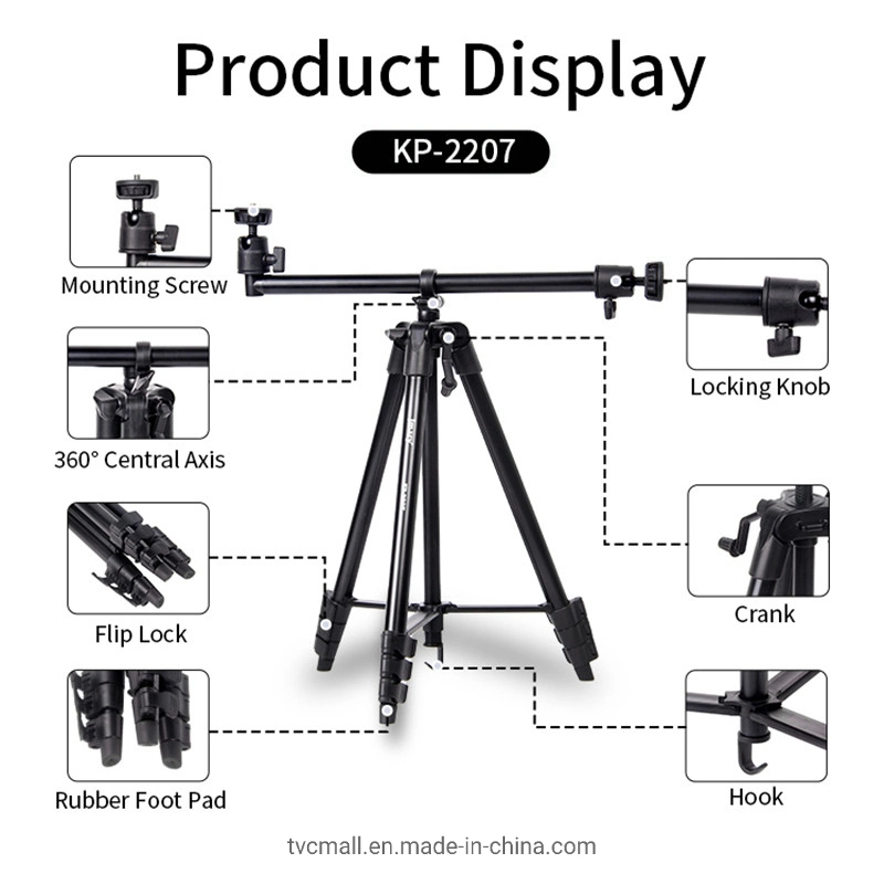 Jmary Kp-2207 4 Sections Adjustable Tripod Stand with Camera Phone Holder for SLR Camera, Smartphone