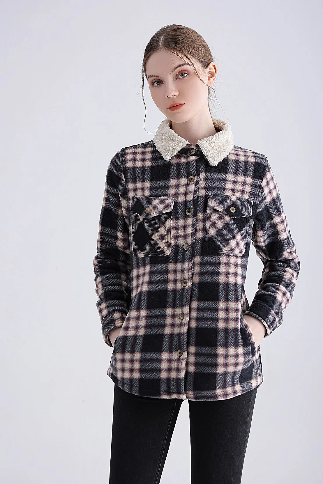 ODM OEM China Manufacture Women&prime; S Garment Checked Shirts Contrast Colar