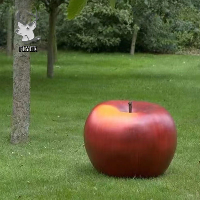 Decoración de jardín al aire libre hecho personalizado manzana roja de resina de gran tamaño de la Estatua de Fibra de Vidrio de Color Verde Manzana Escultura