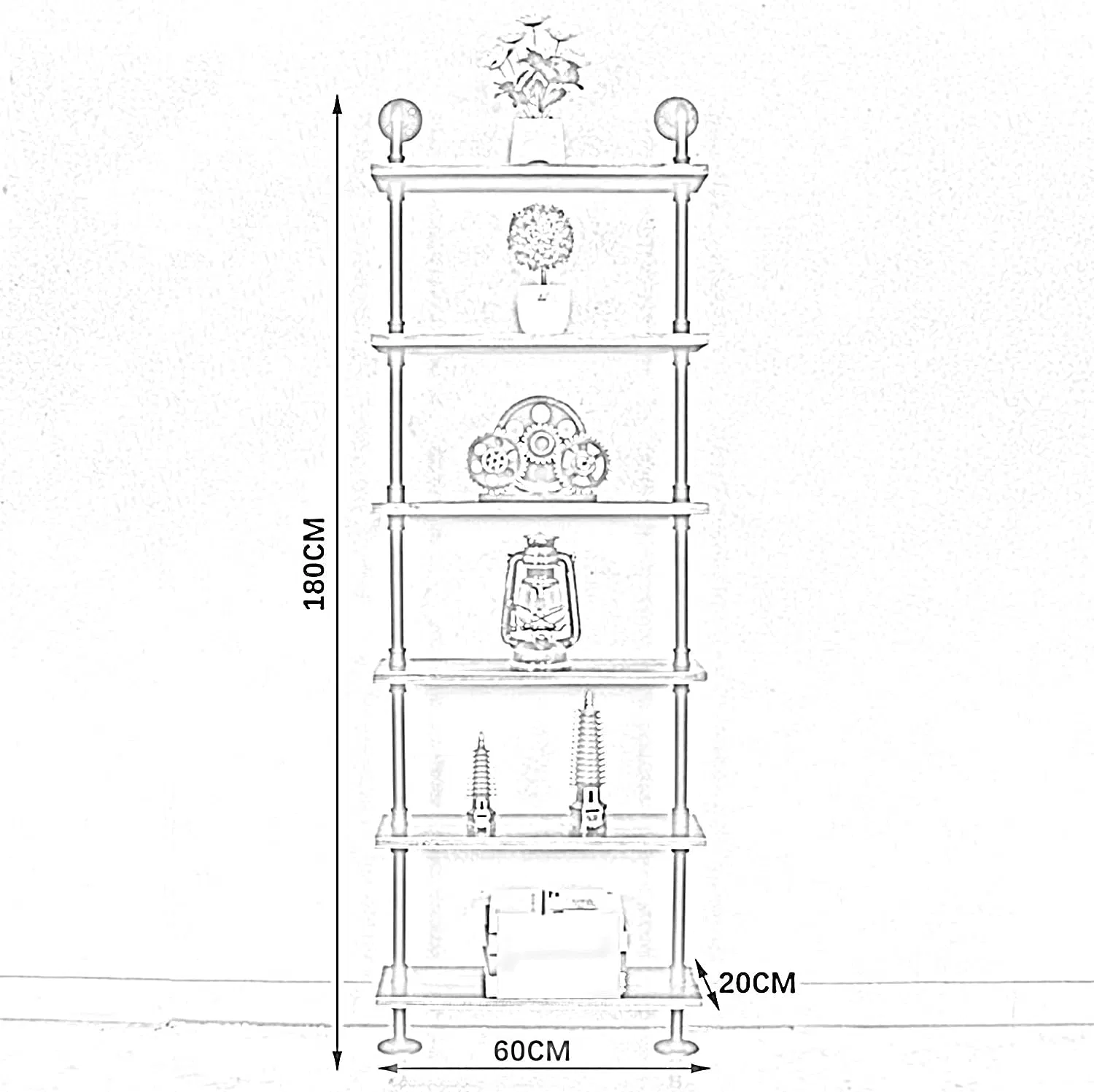 Hardware de hierro negro industrial de almacenamiento de la pantalla del tubo de soporte de los soportes de estante de pared Rack Casa Rústica decoración multimedia