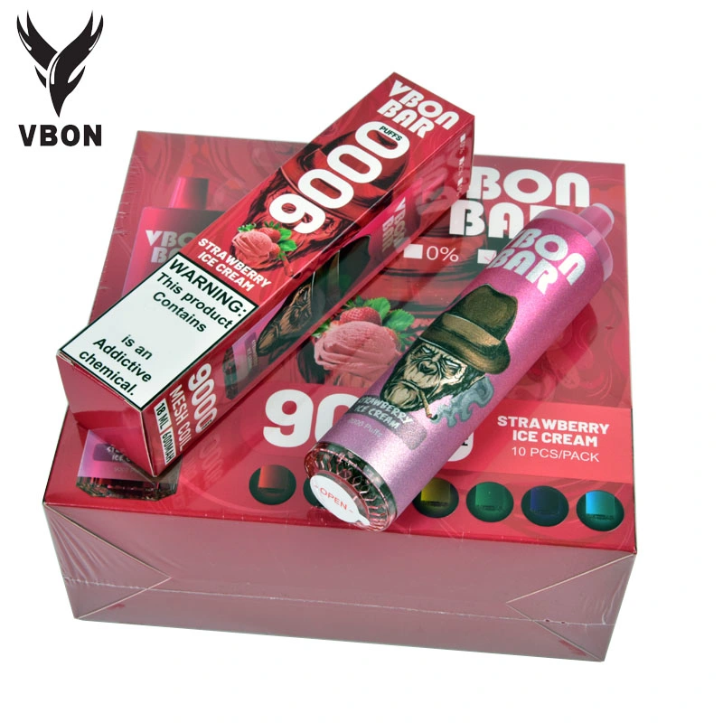 50 Sabores Regulares Original Vbon Bar 9000 9K Puffs Caneta Vape Descartável 2% & 5% Design de Tanque RGB Piscante Recarregável Tipo-C Mini Cigarro Eletrônico Descartável