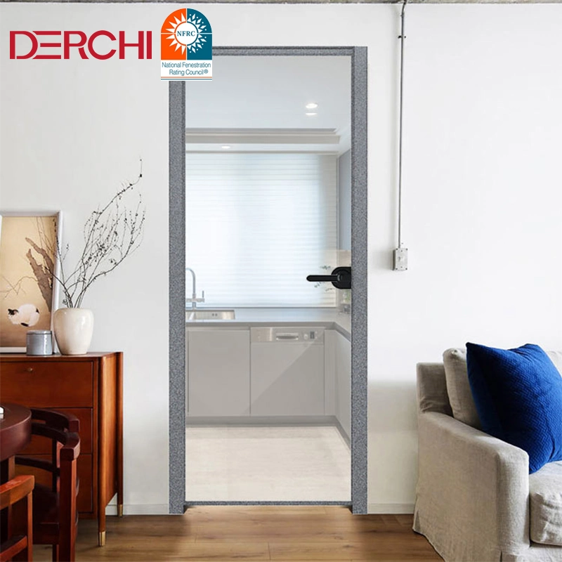 Chinese Style Red Surface Double-Layer Tempered Frosted Glass Good Sound Insulation Aluminium Swing Door