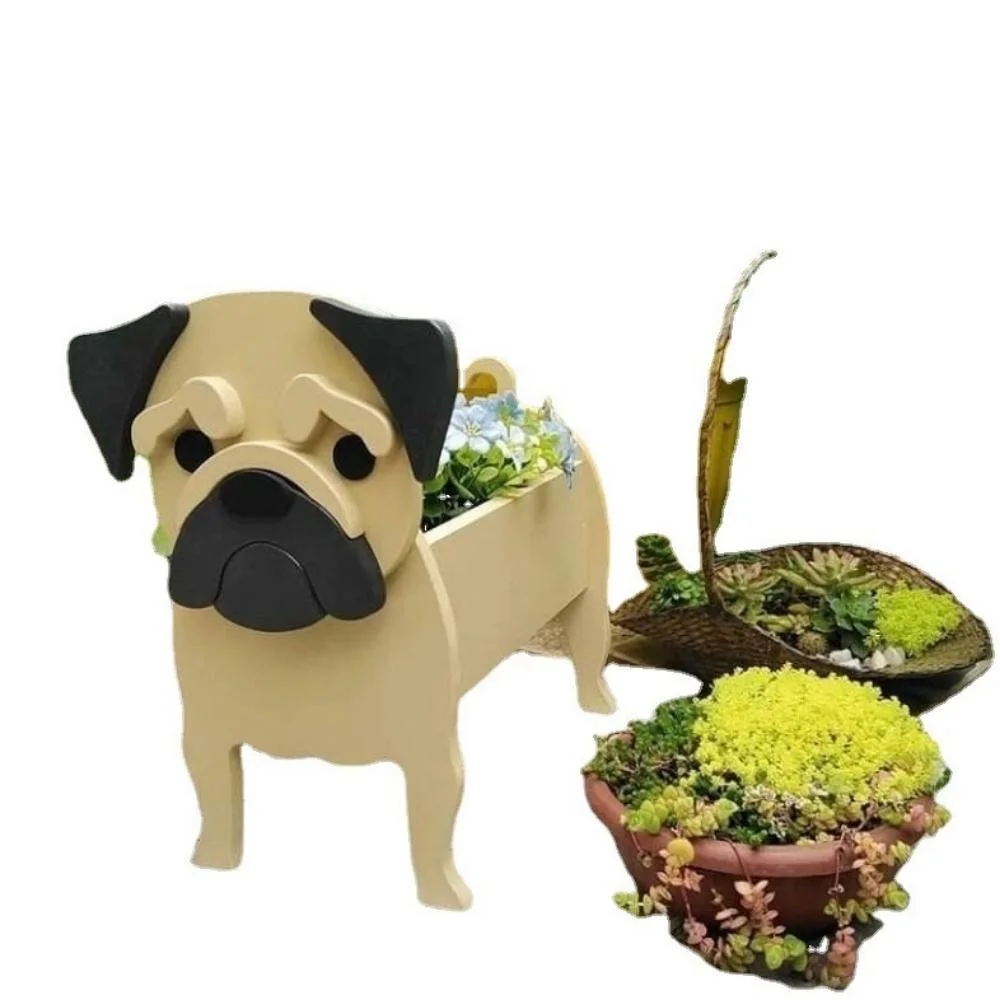 Dog Shaped Wooden Flowerpot Animal Succulent Planter Pots Decor Ci22036