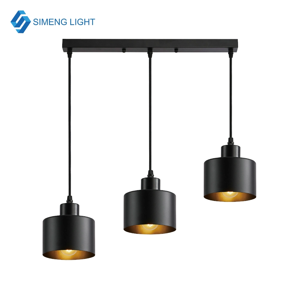 3- Light Rustic Pendant Light Fixture, Flush Mount Ceiling Hanging Light with Metal Shade, Adjustable Farmhouse Black Chandelier Lighting for Kitchen Island