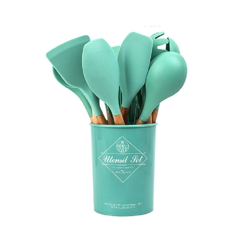 Conjunto de utensílios de espátula de silicone Ultimate com pegas de madeira natural 13 FERRAMENTA DE cozinha PCS para panelas sem vara para cozinhar utensílios Defina Esg16342