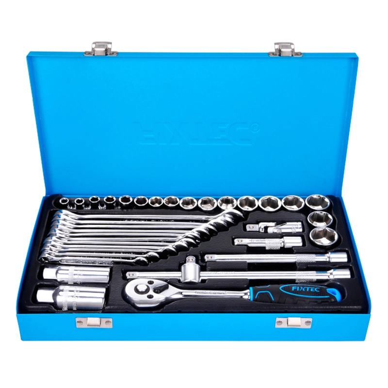 Fixtec Car Repair Combination Metal Hardware Tools Box Colorful Socket Steel Ratchet Wrench Tool Set 36PC 3/8" Drive Socket Set