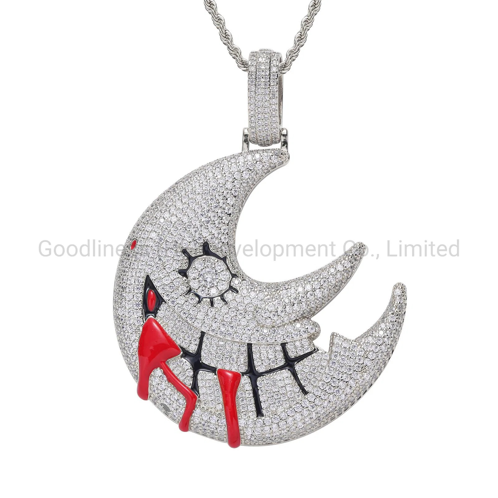 Hip Hop Moon Pendant Necklace Men Jewelry