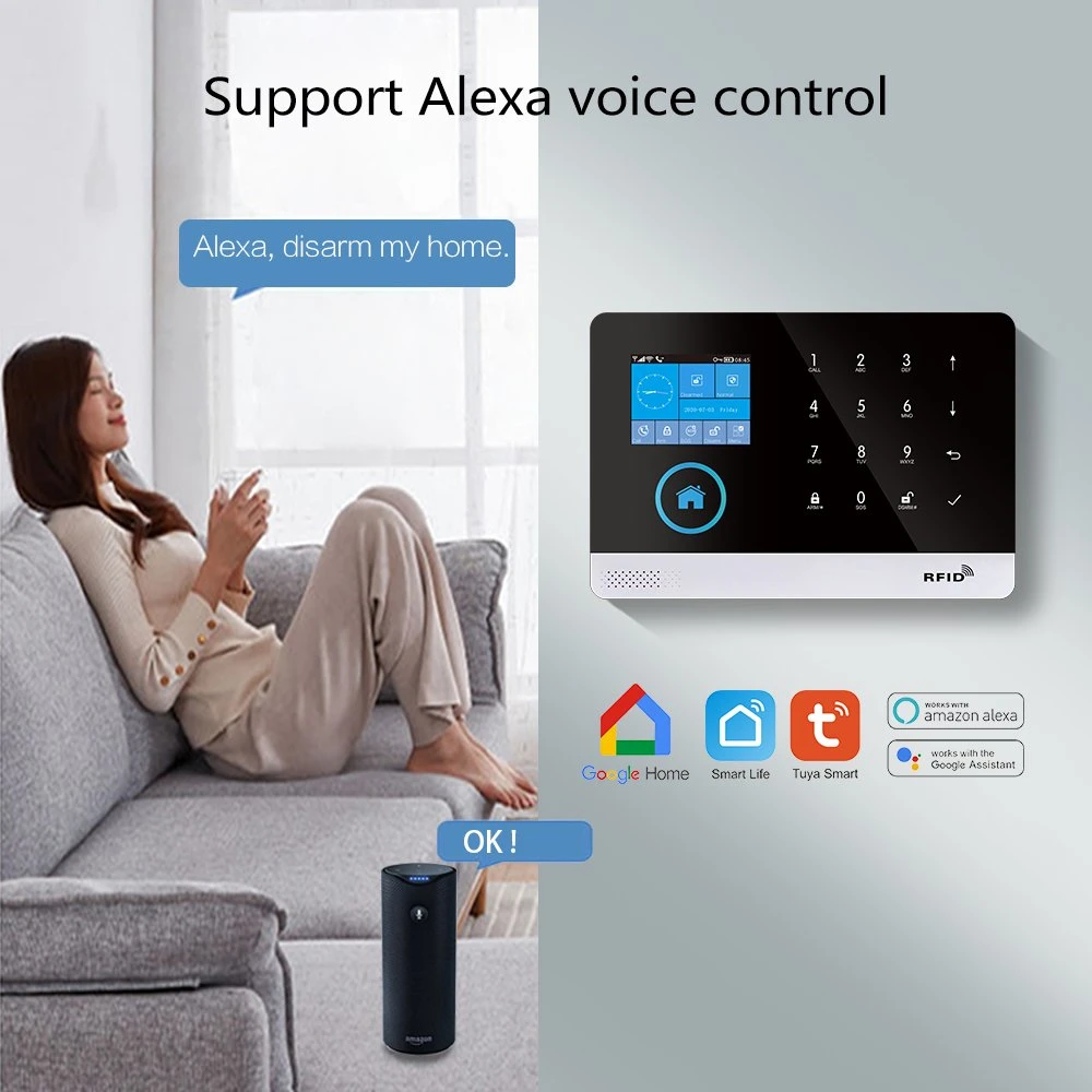 Smart Home Security Alarm System Touch Screen GSM Wireless Tuya Smart APP Burglar WiFi Home Alarm System with Alexa/Google Home