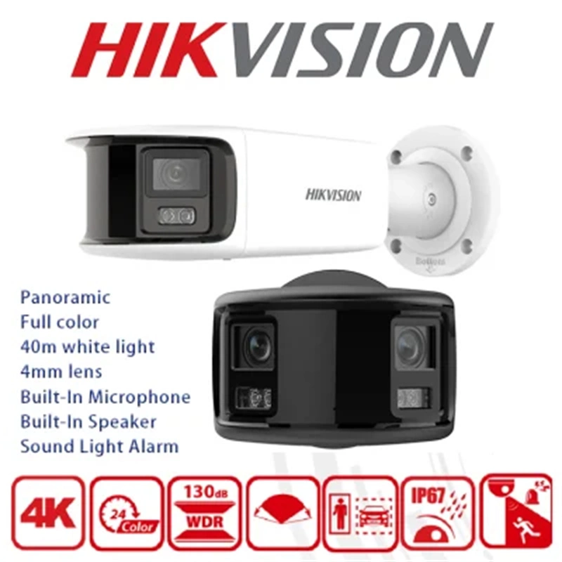 Hikvision 8MP Colorvu Red fija bala IP de doble lente Seguridad Cámara CCTV