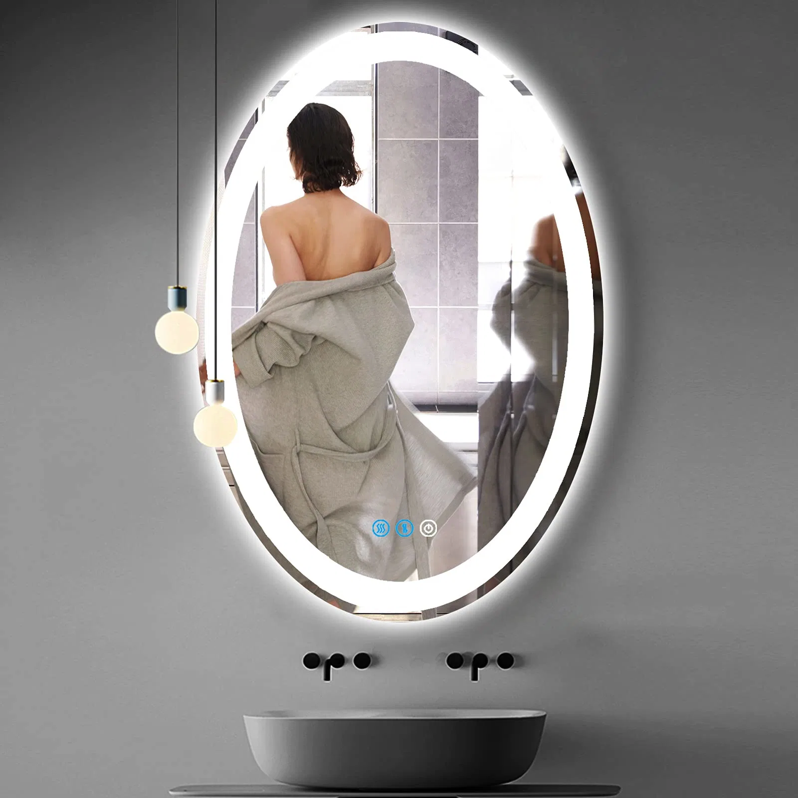 Miroir LED éclairé mural pour salle de bains, certifié CE/UL/cUL, pour hôtel, salon, mobilier avancé, fournitures de bain à domicile.