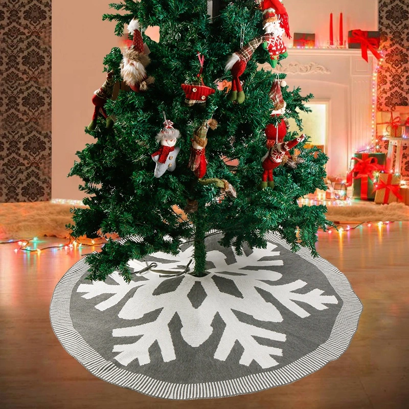 Nuevo árbol de Navidad decoración falda tejida de patrón de copo de nieve de Navidad 120cm rojo y gris de falda del árbol de Navidad