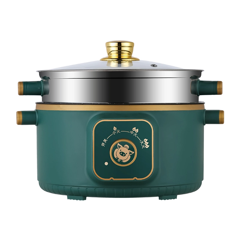2023 New Multi-Functional Electric Pot for Hot Pot; Green+Stainless Steel Steamer Double Layer Non Stick Cooking Pot