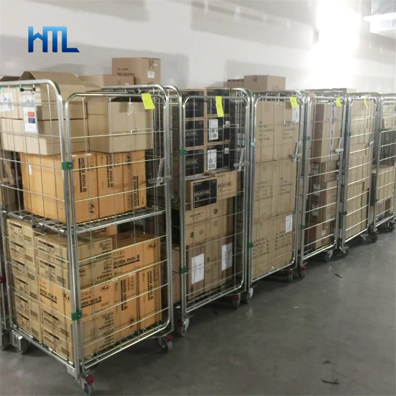 Customized Industrial Warehouse Foldable Nestable Wire Mesh Roll Container with Doors