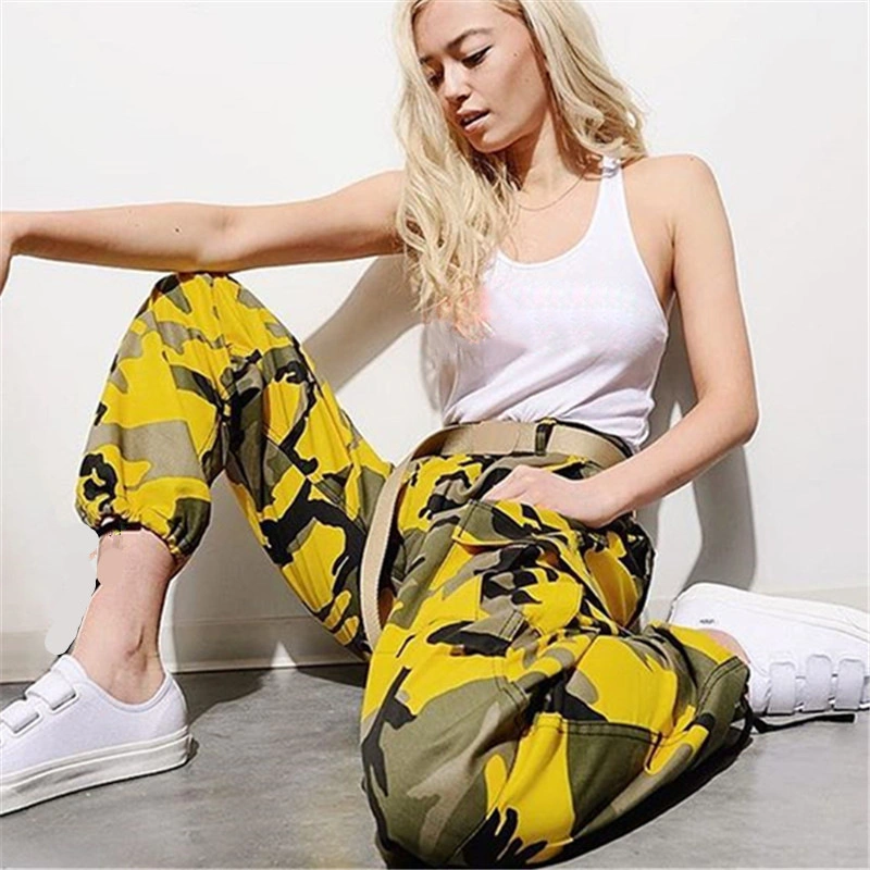 Womens 3XL Camouflage Drawstring Elastic Waist Sports Lounge Pants with Pockets