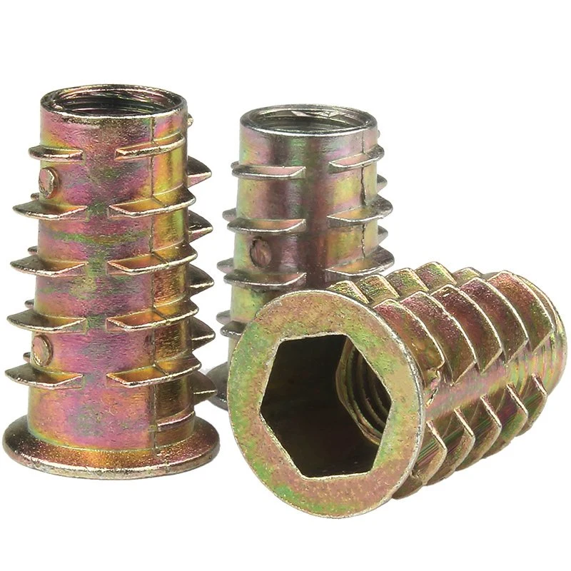 Zinc Alloy Wood Insert Nut Flanged Hex Drive Head Furniture Nuts