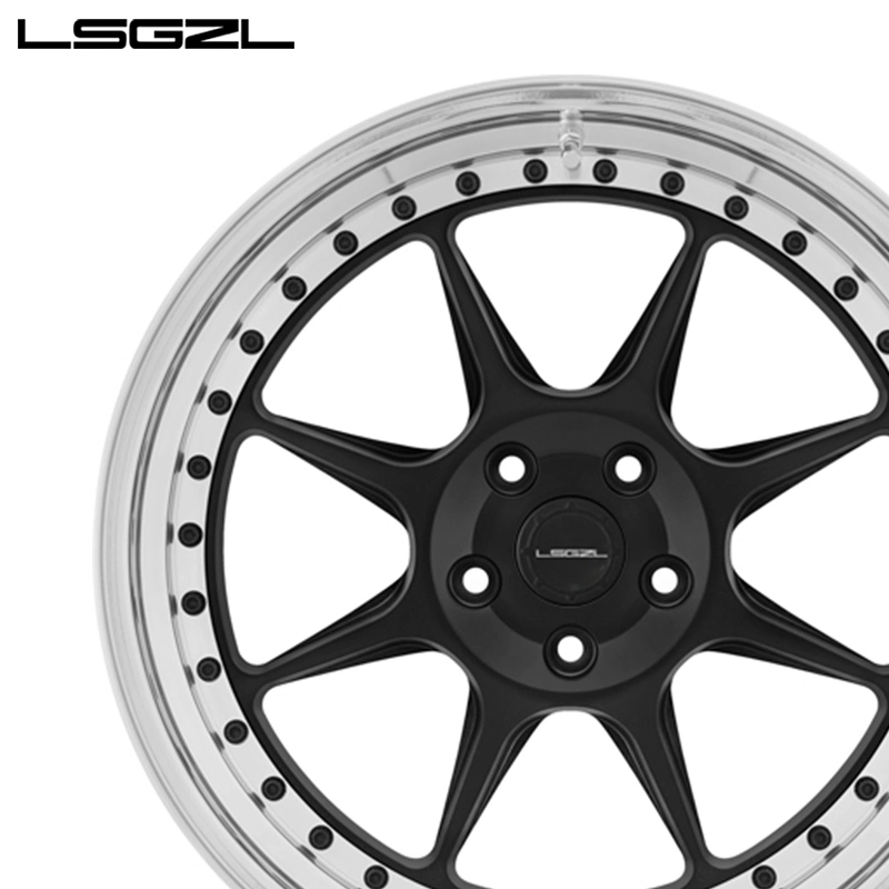 Glossy Black Spokes Chrome Lip 2 Piece Passenger Car Alloy Wheel Hub 15 16 18 20 Inch Rim for Sale