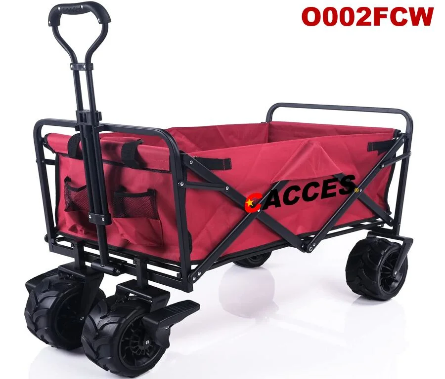 Collapsible Folding Wagon Cart Utility Wagon W/Adjustable Handle Portable Shopping Cart Outdoor Sport Heavy Duty Push Wagon Camping Beach Gardening Trolley