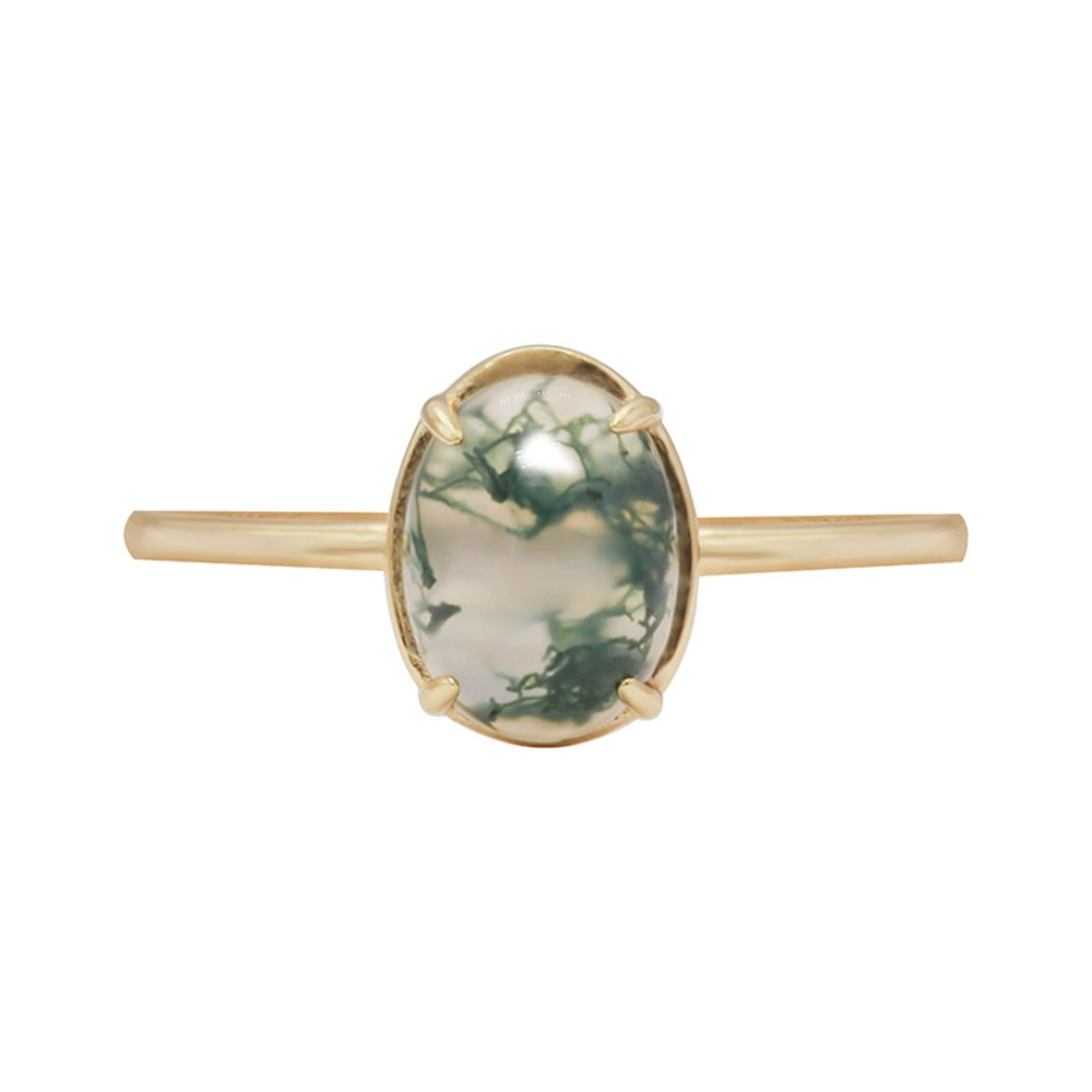 Joacii 925 Sterling Silver 14K Gold Plated Gemstones Series Simple Chinese Landscape Painting Natural Aquatic Onyx Ring