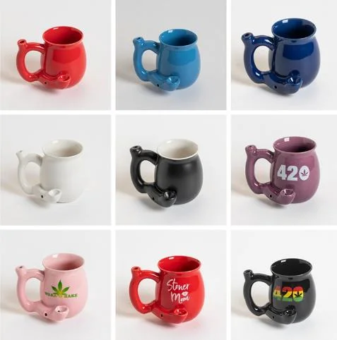 Ceramic Smoking Mug with Cigarette Holder Can Design Logo Multi-Color Ceramic Pipe Coffee Cup