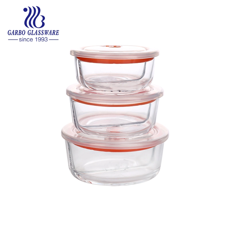 Wholesale/Supplier Microwave Borosilicate Glass Round Food Storage Container with Colored Lid and Plastic Spoon