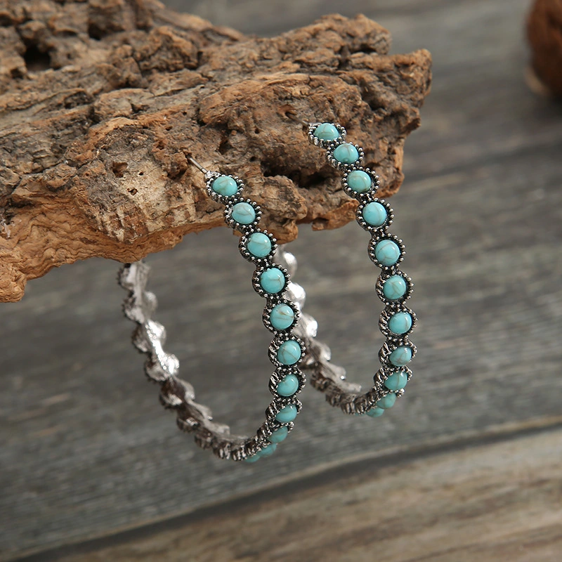 Boucles d'oreilles de mode pour femmes, Bijoux plaqués argent de dernière conception, Boucle d'oreille en cercle turquoise pour femmes.