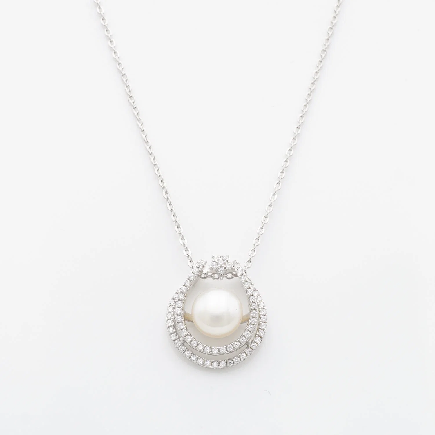 OEM Personalised Fashion Gift Silver Jewelry with Diamond Hexagram Pearl Necklace Accessories