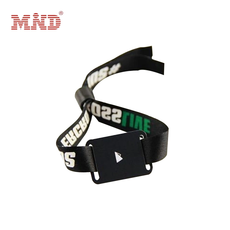 China Manufacturer Polyester RFID Woven Festival Wristband with Plastic Lock