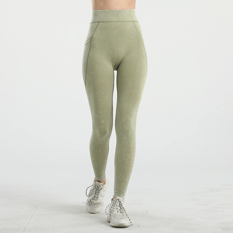 Tights desportivas elásticas altas europeias e americanas respiráveis Sexy Fitness Calças de ioga de bolso sem costuras para desporto de running para mulher ′ S.