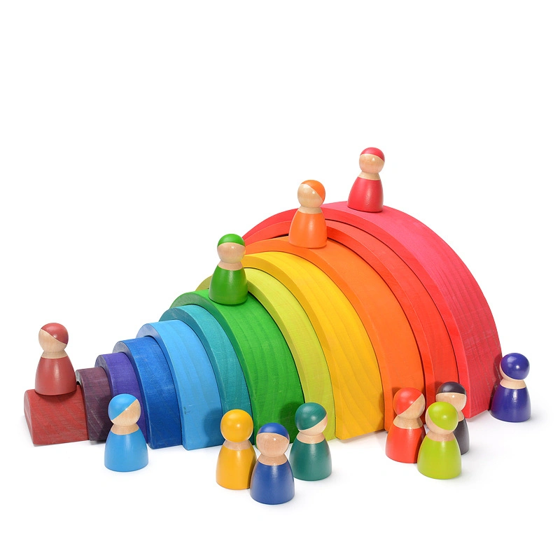 Arco-íris de madeira empilhando Montessori Toys