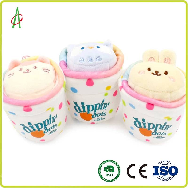 Cute Soft Owl Cat Rabbit Ice Cream Stuffed Plush Keyring for Kids with BSCI