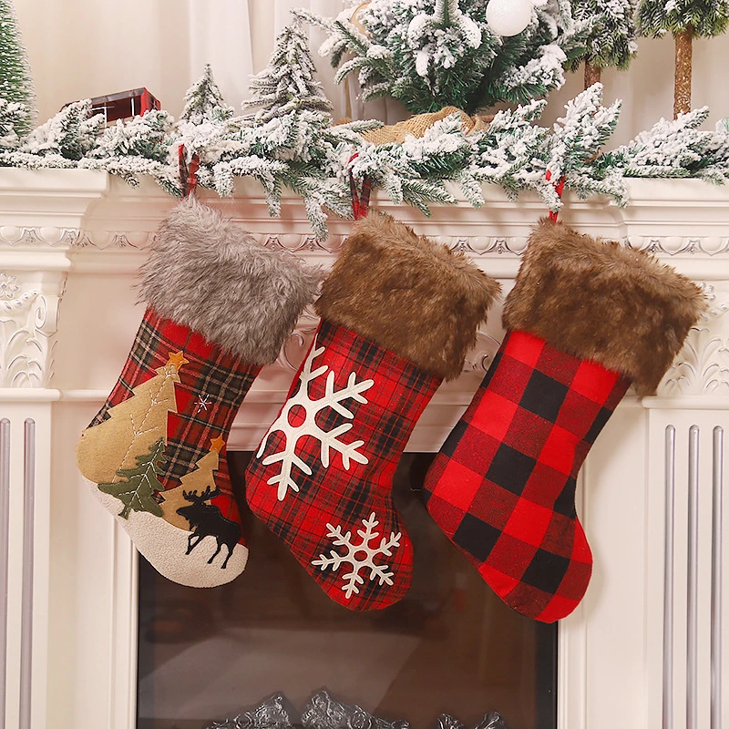 3 PCS Christmas Stocking Set 18-Inch Chimney Interior Decoration