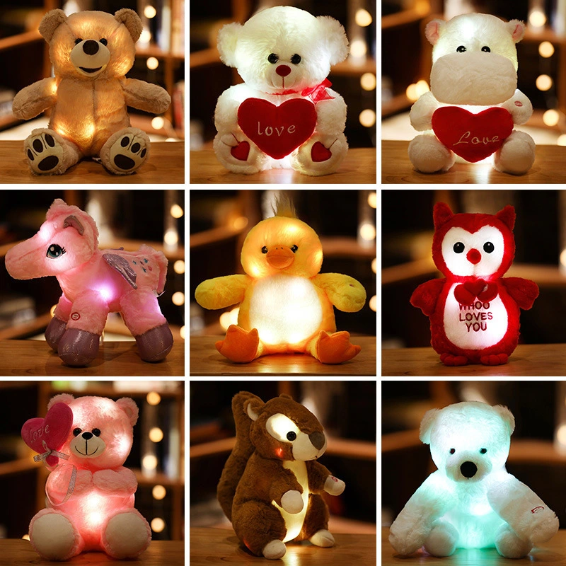 Cartoon Cute Luminous Toy Stuffed Soft Plush Glowing Colorful Teddy Bear Doll LED Light Toys Kawaii for Kids Children Girl Gift