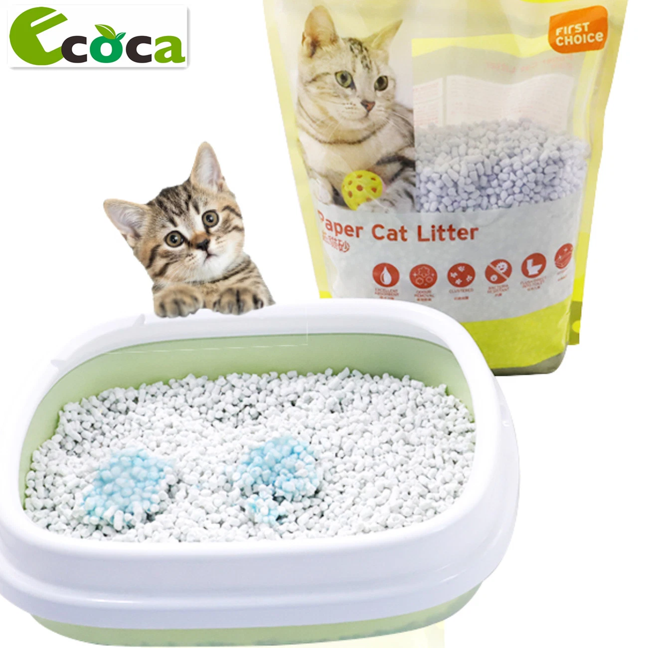 China Supplies Easy Scooping Pet Product Turn Blue Clumped Paper Cat Litter