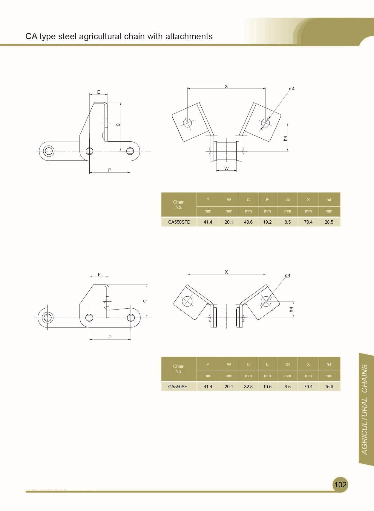 Maquinaria agrícola de combinar la cadena de rodillos con CA550SF, Ca550FSD, Ca550-Se, Ca550-F5, CA550SD