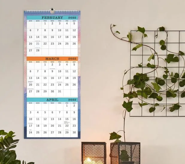 Calendario de Adviento de alta calidad de impresión personalizados Maquillajr Envío de plegado de 3 meses de 2023 Calendario de pared con el colgador