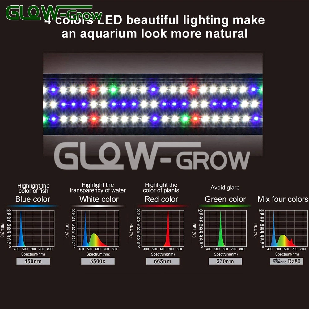 90 * 12cm Aquarium Lights Fish Tank LED Licht mit ausziehbaren Halterungen, Wasserdichte Full Spectrum Blue Red White Green LEDs für Süßwasser