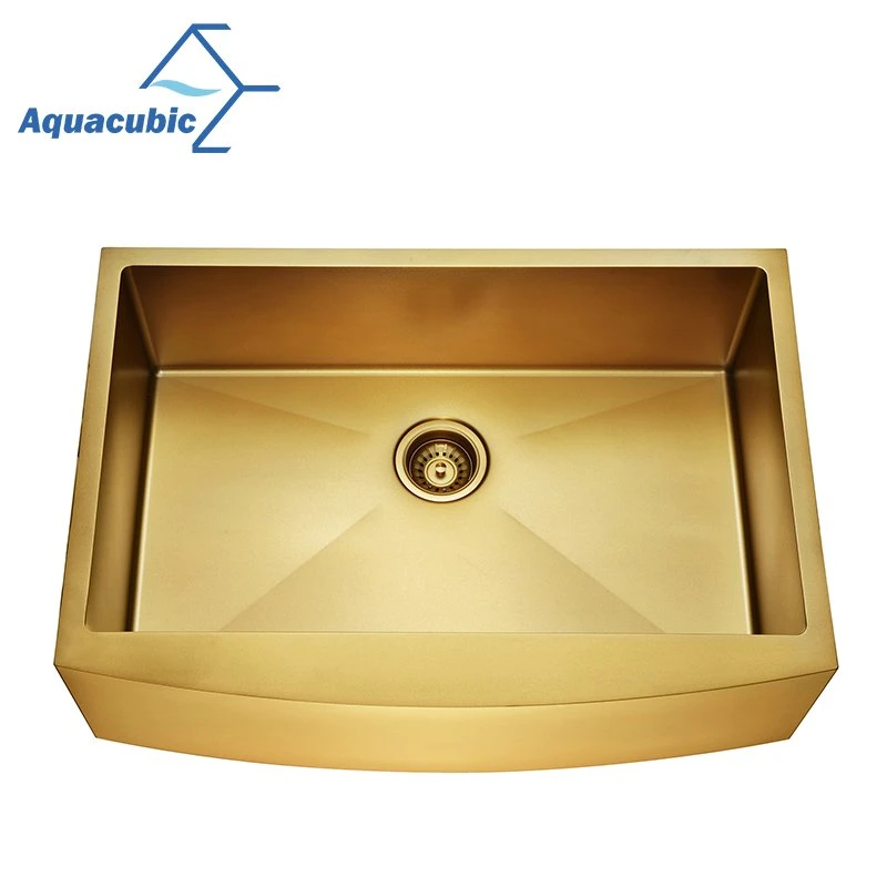 Gold Color Single Bowl Cupc Nano Stainless Steel Handmade 18/16 Gauge Farmhouse Apron Stainless Steel Kitchen Sink