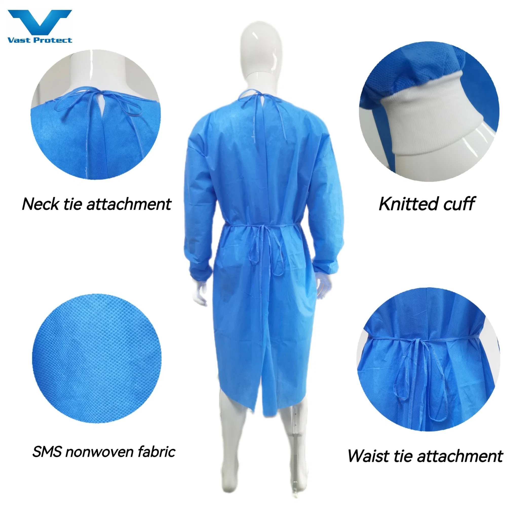 Wholesale/Supplier SMS Non-Woven Disposable Isolation Gown Waterproof Soft Breathable Surgical Gown