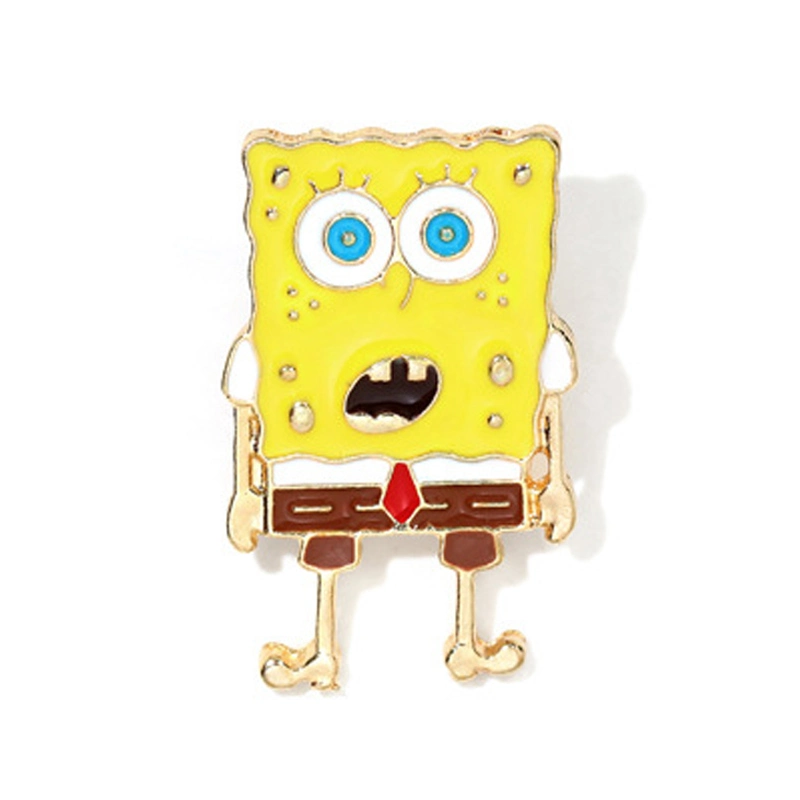 Factory Custom Made Gold Plated Metal Alloy Lapel Pin Manufacture Customized Kid's Favorite Ornament Brooch Bespoke Wholesale Soft Enameled Spongebob Badge
