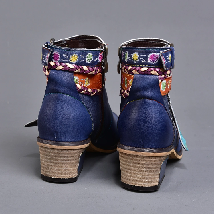 Las mujeres de varios Botines de cuero correas Hand-Painted estampado de flores de color zapatos