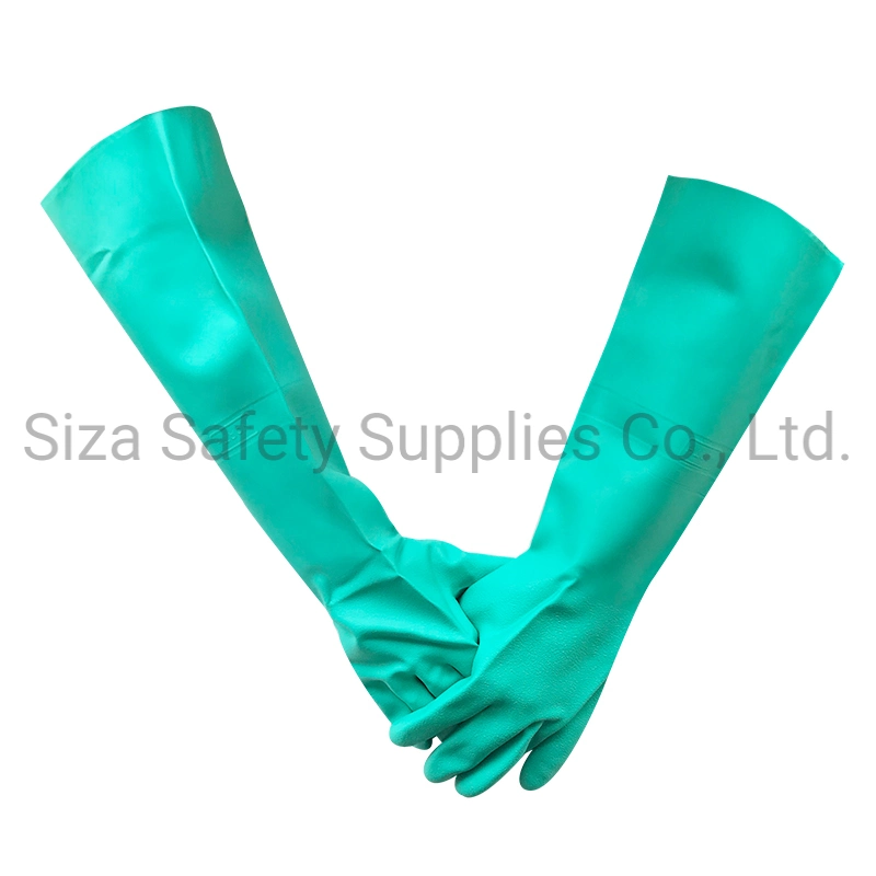 46cm 18inch Heavy Duty Long Chemical Resistant Unlined Green Nitrile Work Gloves