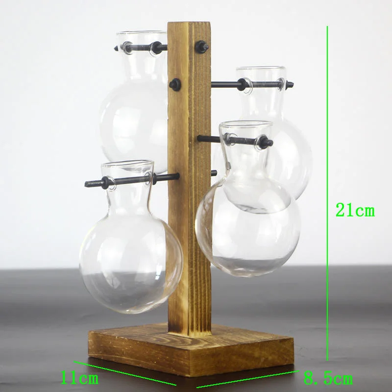 Wholesale/Supplier Modern Home Decor Cute Creative Wooden Frame Plant Glass Hydroponic Vase