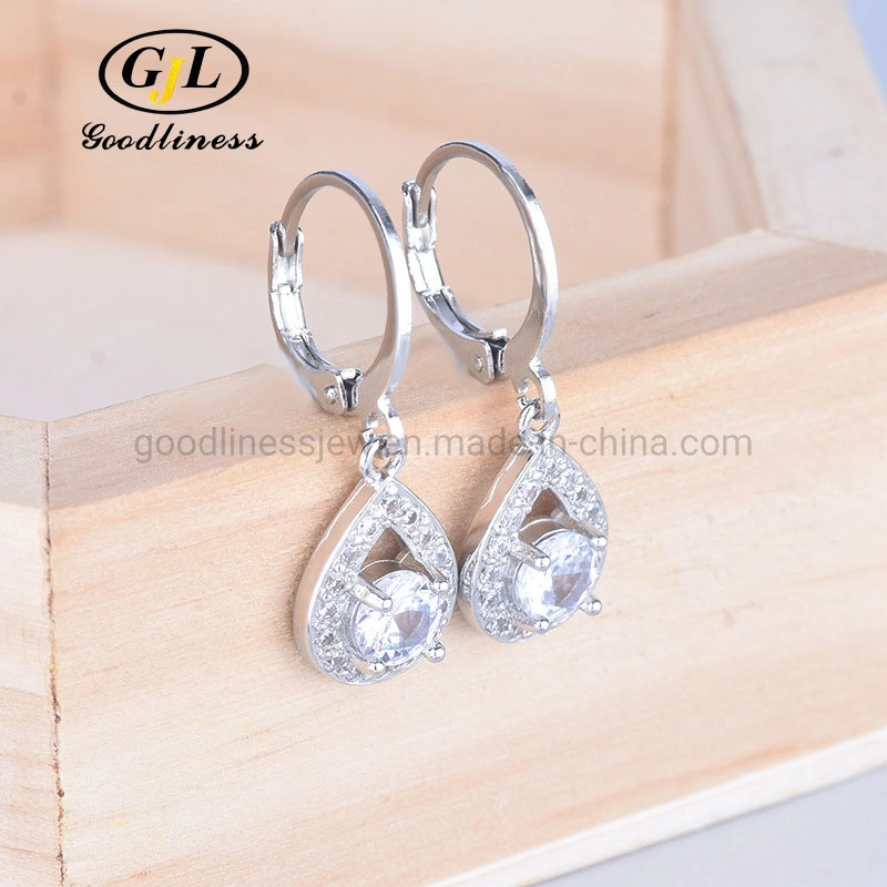 925 Sterling Silver cuelgue gota pequeña lágrima Aro Diamond Earrings